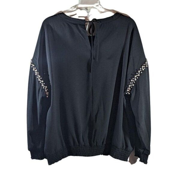 🆕NWT COLLEEN LOPEZ PEARL ADORNED BLACK BLOUSE - XL - Picture 1 of 8